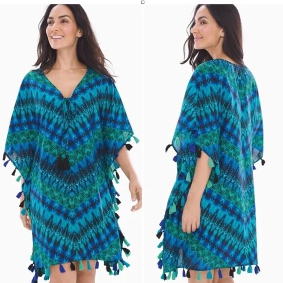 Miraclesuit Cabana Chic Caftan Swim Coverup Tassel Detail Blue Size Medium - Picture 1 of 11